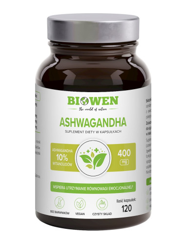 ASHWAGANDHA EKSTRAKT (400 mg) 120 KAPSUŁEK - BIOWEN