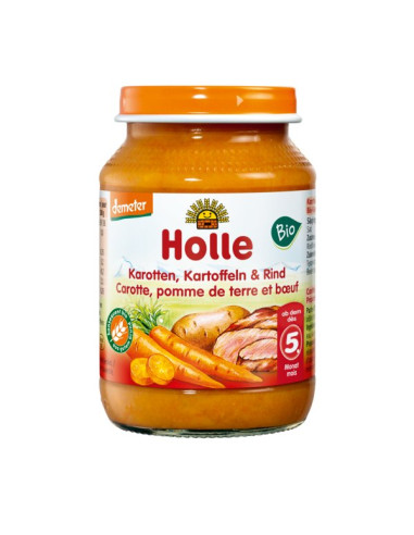 MARCHEW - ZIEMNIAK - WOŁOWINA BEZ DODATKU CUKRÓW BEZGLUTENOWE OD 5 MIESIĄCA DEMETER BIO 190 g (SŁOIK) - HOLLE