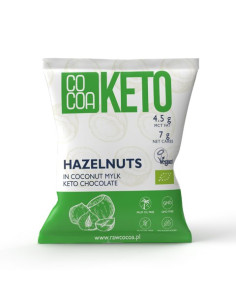 ORZECHY LASKOWE W CZEKOLADZIE KETO Z OLEJEM MCT BEZ DODATKU CUKRÓW BEZGLUTENOWE BIO 70 g - COCOA