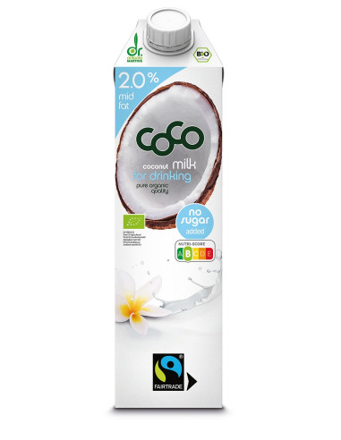 COCONUT MILK - NAPÓJ KOKOSOWY DO PICIA 2 % TŁUSZCZU BEZ DODATKU CUKRÓW FAIR TRADE BIO 1 L - COCO (DR MARTINS)