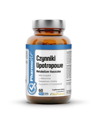 KAPSUŁKI NA METABOLIZM TŁUSZCZÓW (CZYNNIKI LIPOTROPOWE) BEZGLUTENOWE 60 szt. - PHARMOVIT (CLEAN LABEL)