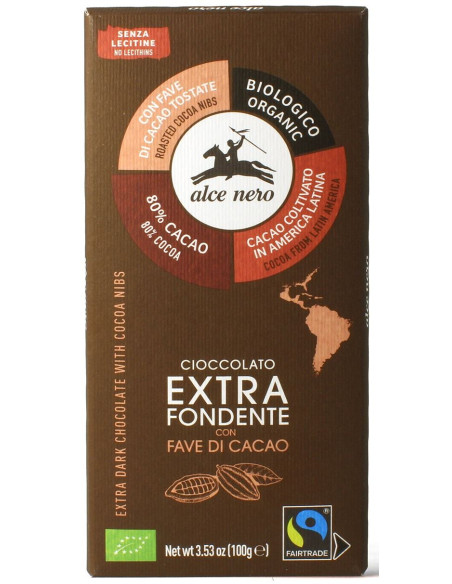 CZEKOLADA GORZKA Z ZIARNAMI KAKAOWCA FAIR TRADE BEZGLUTENOWA BIO 100 g - ALCE NERO