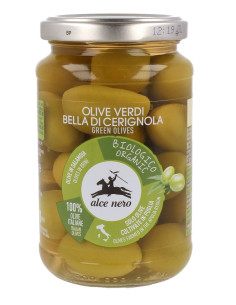 OLIWKI ZIELONE BELLA DI CERIGNOLA Z PESTKĄ W ZALEWIE BIO 350 g (180 g) - ALCE NERO