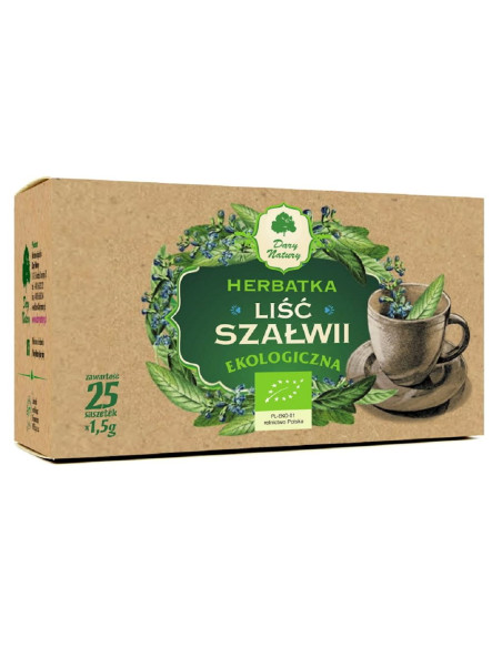 HERBATKA LIŚĆ SZAŁWII BIO (25 x 1,5 g) 37,5 g - DARY NATURY