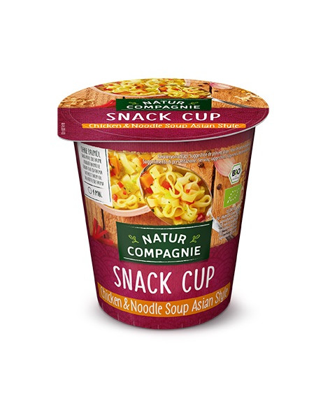 ZUPA BŁYSKAWICZNA W KUBKU Z MAKARONEM I KURCZAKIEM W STYLU AZJATYCKIM BIO 55 g - NATUR COMPAGNIE