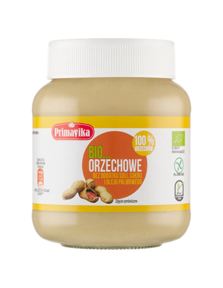 KREM Z ORZESZKÓW ZIEMNYCH PRAŻONYCH 100 % BEZGLUTENOWY BIO 360 g - PRIMAVIKA