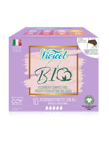 PODPASKI HIGIENICZNE ZE SKRZYDEŁKAMI NA NOC ECO 10 szt. - VIVICOT