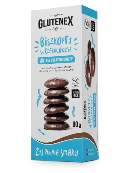 BISZKOPTY W CZEKOLADZIE BEZ DODATKU CUKRÓW BEZGLUTENOWE 80 g - GLUTENEX