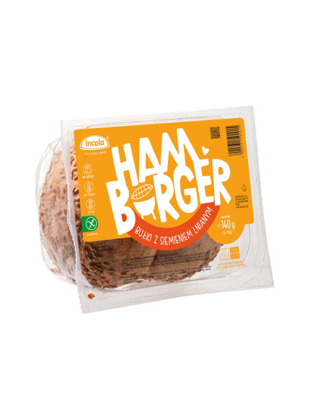 BUŁKI DO HAMBURGERÓW Z SIEMIENIEM LNIANYM BEZGLUTENOWE (2 szt.) 140 g - INCOLA