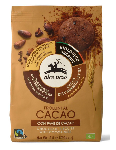 CIASTKA KAKAOWE Z ZIARNAMI KAKAO FAIR TRADE BIO 250 g - ALCE NERO