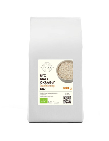 RYŻ BIAŁY OKRĄGŁY BEZGLUTENOWY BIO 800 g - THE PLANET