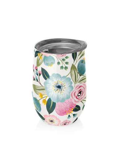 KUBEK TERMICZNY Z POKRYWKĄ PASTELOWE KWIATY 420 ml - CHIC-MIC