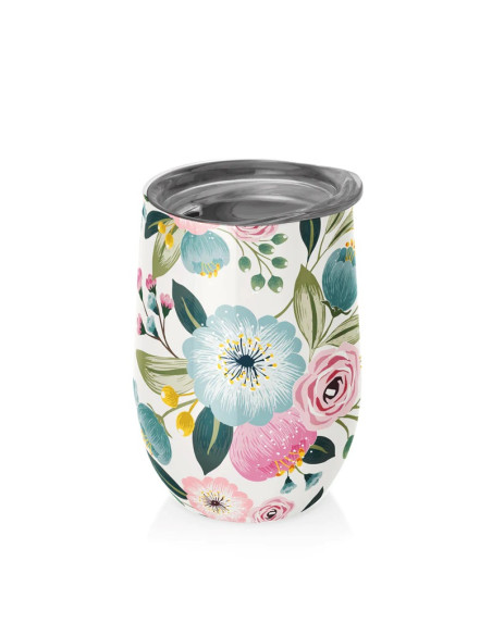 KUBEK TERMICZNY Z POKRYWKĄ PASTELOWE KWIATY 420 ml - CHIC-MIC