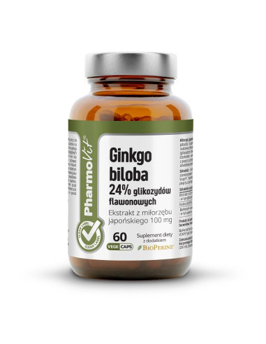 MIŁORZĄB JAPOŃSKI - GINKGO BILOBA EKSTRAKT (100 mg) BEZGLUTENOWY 60 KAPSUŁEK - PHARMOVIT (CLEAN LABEL)