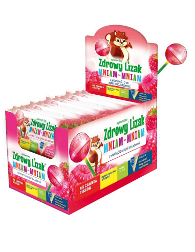 LIZAK KULKA O SMAKU MALINOWYM Z WITAMINĄ D I C BEZ CUKRU BEZGLUTENOWY 6 g - ZDROWY LIZAK (MNIAM MNIAM)