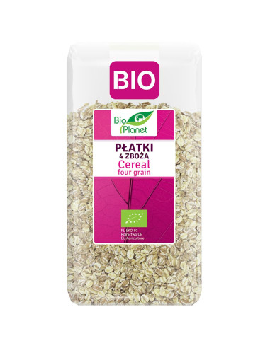 PŁATKI 4 ZBOŻA (ORKISZ, OWIES, JĘCZMIEŃ, ŻYTO) BIO 600 g - BIO PLANET