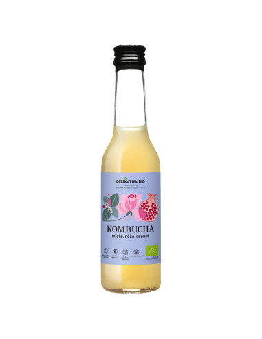KOMBUCHA Z MIĘTĄ, RÓŻĄ I GRANATEM BIO 270 ml - DELIKATNA