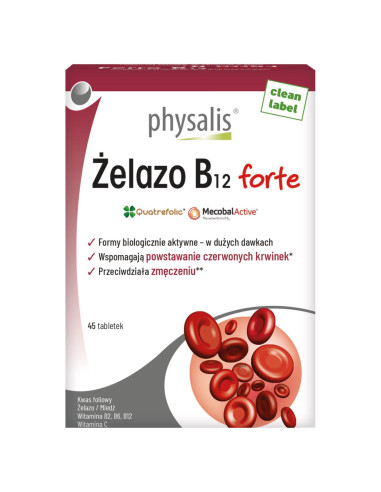 ŻELAZO + WITAMINA B12 FORTE 45 TABLETEK - PHYSALIS