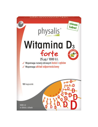 WITAMINA D3 25 mcg (1000 j.m) FORTE 100 KAPSUŁEK - PHYSALIS