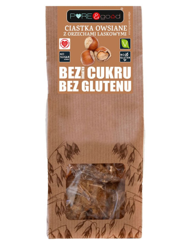 CIASTKA OWSIANE Z ORZECHAMI LASKOWYMI BEZ DODATKU CUKRÓW BEZGLUTENOWE 150 g - PURE&GOOD