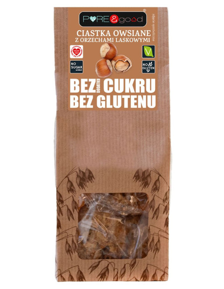 CIASTKA OWSIANE Z ORZECHAMI LASKOWYMI BEZ DODATKU CUKRÓW BEZGLUTENOWE 150 g - PURE&GOOD