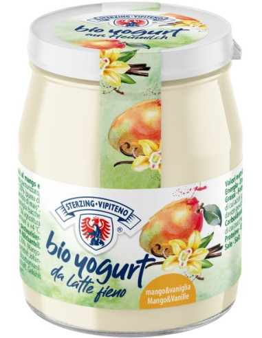 JOGURT MANGO - WANILIA Z MLEKA SIENNEGO BEZGLUTENOWY BIO 150 g (SŁOIK) - STERZING-VIPITENO