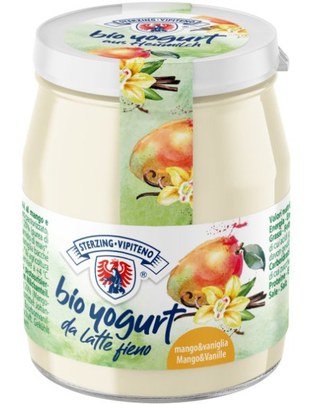 JOGURT MANGO - WANILIA Z MLEKA SIENNEGO BEZGLUTENOWY BIO 150 g (SŁOIK) - STERZING-VIPITENO