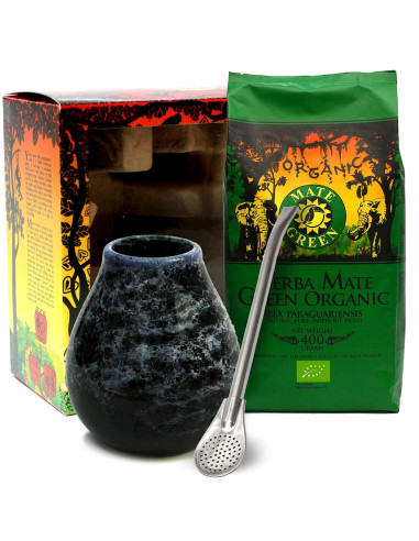 ZESTAW (YERBA MATE BIO 400 g, MATERO (LOSOWY WZÓR), BOMBILLA) - YERBA MATE GREEN ORGANIC