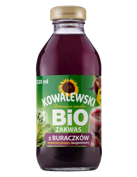 ZAKWAS Z BURAKÓW ĆWIKŁOWYCH NIEPASTERYZOWANY BEZGLUTENOWY BIO 320 ml - KOWALEWSKI
