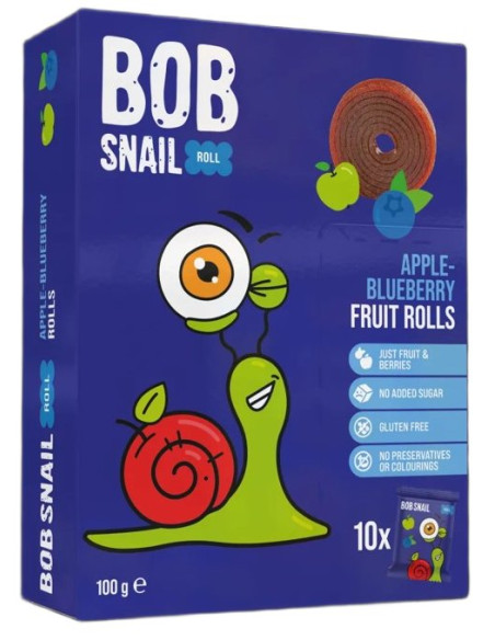 PRZEKĄSKI ROLL JABŁKO - BORÓWKA BEZ DODATKU CUKRÓW BEZGLUTENOWE 100 g - BOB SNAIL