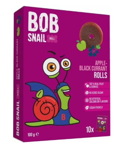 PRZEKĄSKI ROLL JABŁKO - CZARNA PORZECZKA BEZ DODATKU CUKRÓW BEZGLUTENOWE 100 g - BOB SNAIL