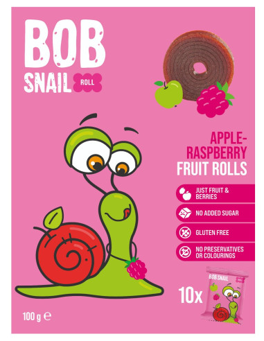 PRZEKĄSKI ROLL JABŁKO - MALINA BEZ DODATKU CUKRÓW BEZGLUTENOWE 100 g - BOB SNAIL