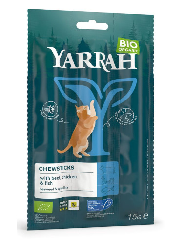 (DLA KOTA) PRZYSMAK - PAŁECZKI Z WOŁOWINĄ I RYBĄ BIO (3 x 5 g) 15 g - YARRAH