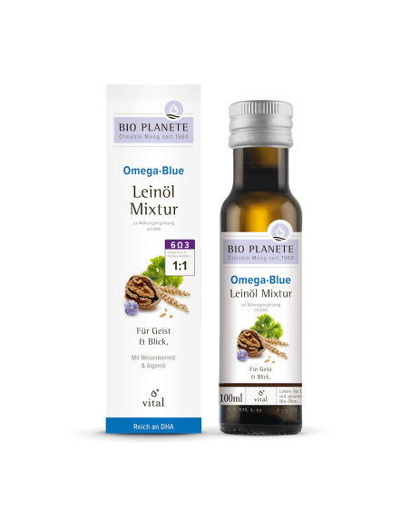 OMEGA BLUE - MIESZANKA Z OLEJEM LNIANYM (ORZECHY WŁOSKIE, ALGI MORSKIE) BIO 100 ml - BIO PLANETE