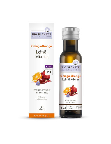 OMEGA ORANGE - MIESZANKA Z OLEJEM LNIANYM (PYŁEK KWIATOWY, POMARAŃCZA) BIO 100 ml - BIO PLANETE