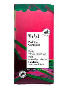 CZEKOLADA GORZKA Z CAŁYMI ORZECHAMI LASKOWYMI BIO 100 g - VIVANI
