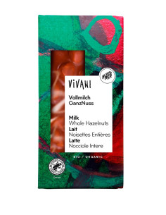 CZEKOLADA MLECZNA Z CAŁYMI ORZECHAMI LASKOWYMI BIO 100 g - VIVANI