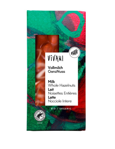 CZEKOLADA MLECZNA Z CAŁYMI ORZECHAMI LASKOWYMI BIO 100 g - VIVANI