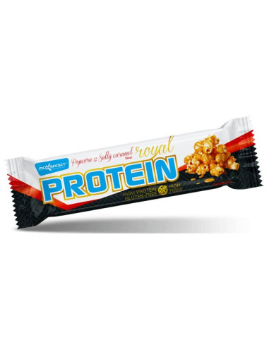 BATON PROTEINOWY O SMAKU SŁONEGO KARMELU I POPCORNU W POLEWIE KARMELOWEJ BEZGLUTENOWY 60 g - MAXSPORT