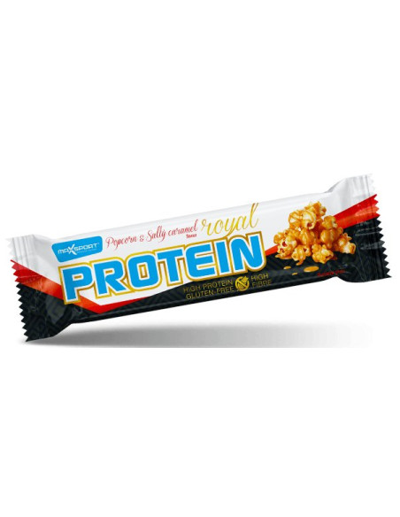 BATON PROTEINOWY O SMAKU SŁONEGO KARMELU I POPCORNU W POLEWIE KARMELOWEJ BEZGLUTENOWY 60 g - MAXSPORT
