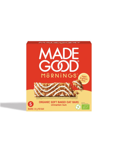 BATONY OWSIANE SOFT Z CYNAMONEM W POLEWIE WANILIOWEJ BEZGLUTENOWE BIO (5 x 30 g) 150 g - MADEGOOD MORNINGS
