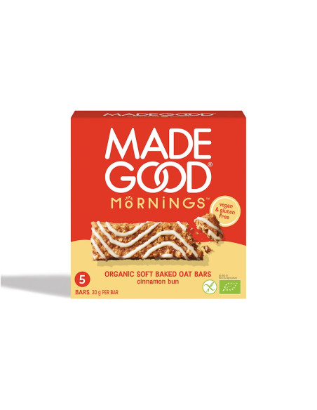 BATONY OWSIANE SOFT Z CYNAMONEM W POLEWIE WANILIOWEJ BEZGLUTENOWE BIO (5 x 30 g) 150 g - MADEGOOD MORNINGS