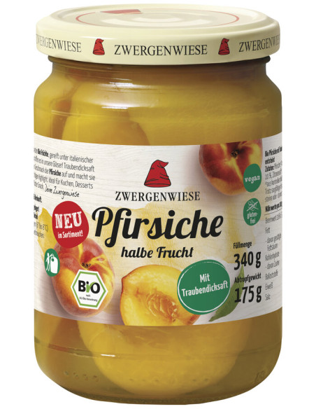 BRZOSKWINIE POŁÓWKI W LEKKIM SYROPIE BEZGLUTENOWE BIO 340 g (175 g) (SŁOIK) - ZWERGENWIESE