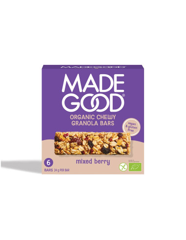 BATONY GRANOLA CRUNCHY Z CZERWONYMI OWOCAMI BEZGLUTENOWE BIO (6 x 24 g) 144 g - MADEGOOD