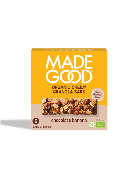 BATONY GRANOLA CRUNCHY Z CZEKOLADĄ I BANANEM BEZGLUTENOWE BIO (6 x 24 g) 144 g - MADEGOOD