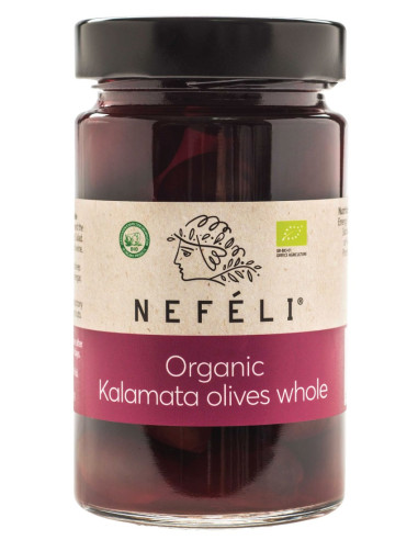 OLIWKI CZARNE KALAMATA Z PESTKĄ W ZALEWIE BIO 300 g (170 g) - NEFELI