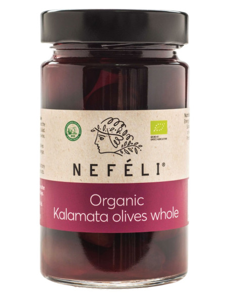OLIWKI CZARNE KALAMATA Z PESTKĄ W ZALEWIE BIO 300 g (170 g) - NEFELI