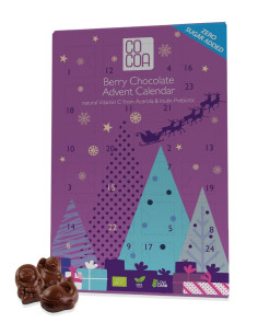 KALENDARZ ADWENTOWY Z CZEKOLADY JAGODOWEJ Z WITAMINĄ C Z ACEROLI BEZ DODATKU CUKRÓW BIO 180 g - COCOA (PRODUKT SEZONOWY)