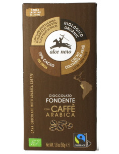 CZEKOLADA GORZKA Z KAWĄ FAIR TRADE BEZGLUTENOWA BIO 50 g - ALCE NERO