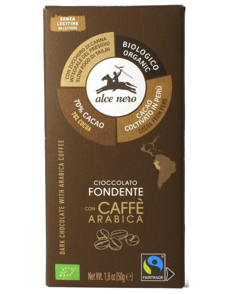 CZEKOLADA GORZKA Z KAWĄ FAIR TRADE BEZGLUTENOWA BIO 50 g - ALCE NERO